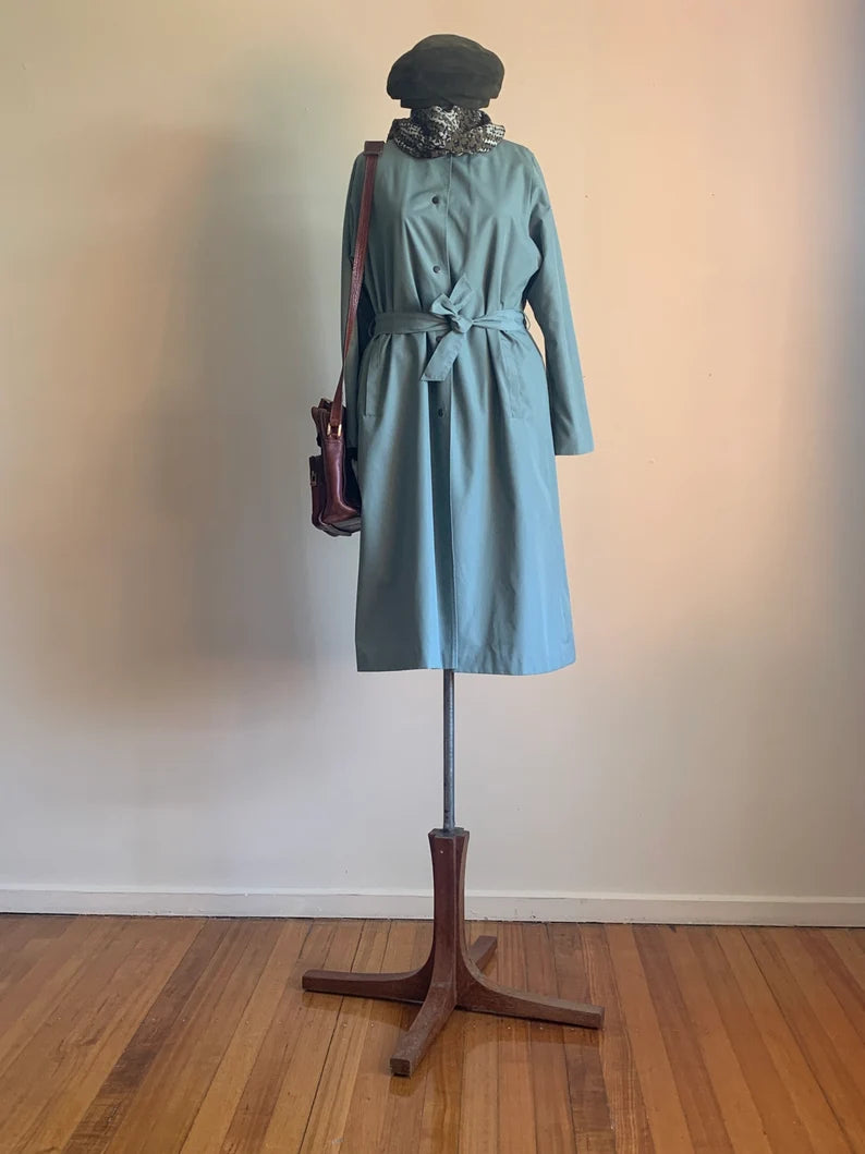 Rare Found 90s British Designed Autumn Winter in Morandi Blue/Fleece Lined Overcoat Outerwear/Warm Loose-fit Long Coat/Tie Belt Coat/SizeS-M